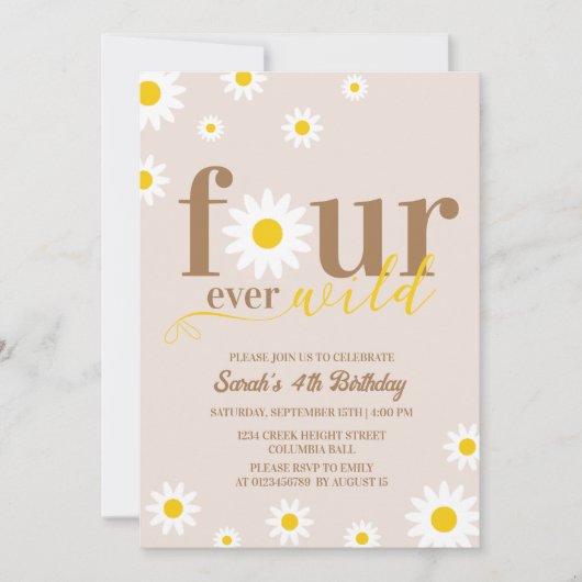 Boho Daisy Four Ever Wild 4th Verjaardag Kaart (Voorkant)