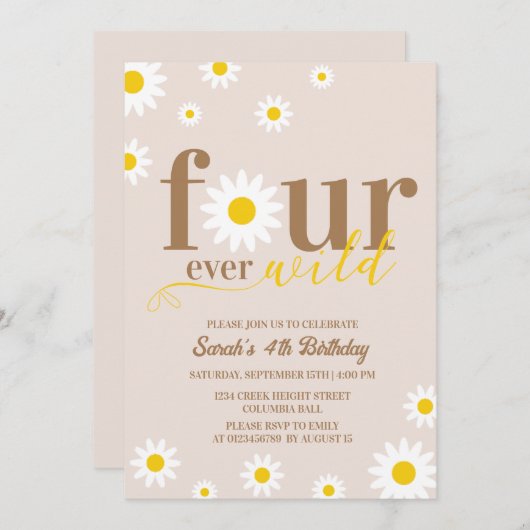 Boho Daisy Four Ever Wild 4th Verjaardag Kaart (Voorkant / Achterkant)