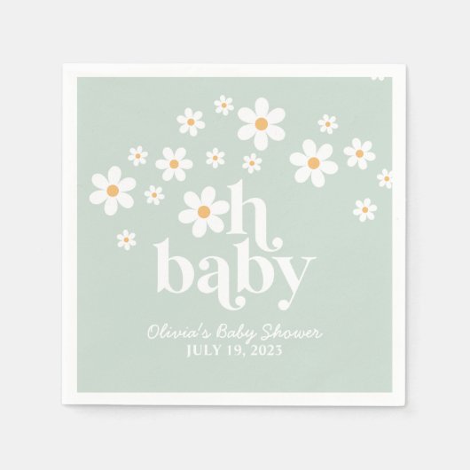 boho Daisy green Baby shower Napkins Servet (Voorkant)