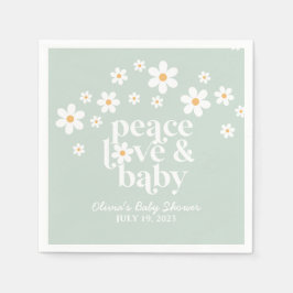 boho Daisy green Peace Love Baby shower Servet