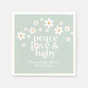 boho Daisy green Peace Love Baby shower Servet