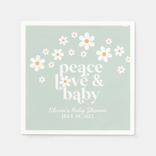 boho Daisy green Peace Love Baby shower Servet (Voorkant)