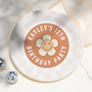 Boho Daisy Groovy Retro Meisje Verjaardagsfeestje Papieren Bordje