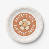 Boho Daisy Groovy Retro Meisje Verjaardagsfeestje Papieren Bordje (Voorkant)