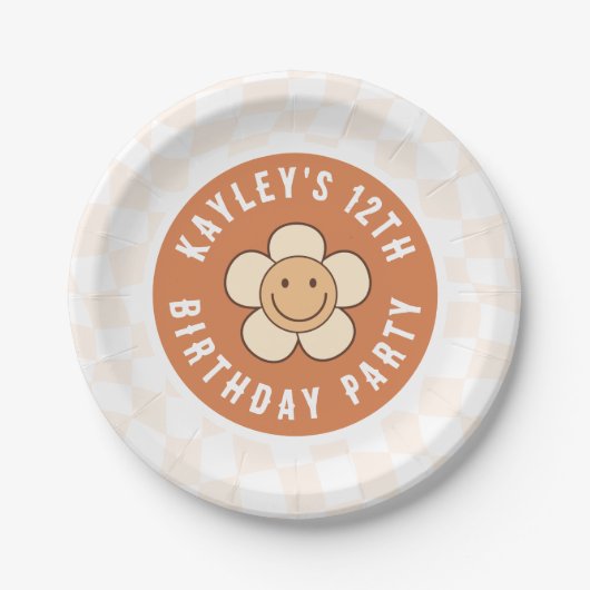 Boho Daisy Groovy Retro Meisje Verjaardagsfeestje Papieren Bordje (Voorkant)