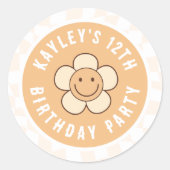 Boho Daisy Groovy Retro Meisje Verjaardagsfeestje Ronde Sticker (Voorkant)