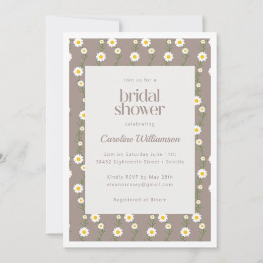Boho Daisy Ketting Floral Taupe Vrijgezellenfeest Kaart (Voorkant)