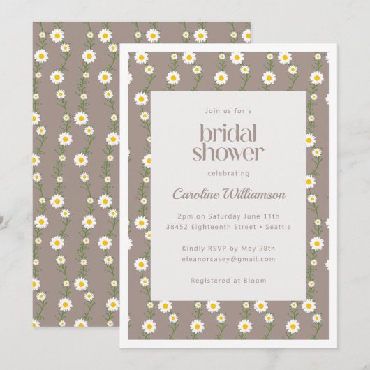 Boho Daisy Ketting Floral Taupe Vrijgezellenfeest Kaart (Voorkant / Achterkant)