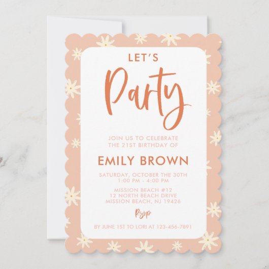 Boho Daisy Let's Party any Age or Event Invitation Kaart (Voorkant)