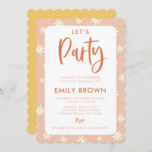 Boho Daisy Let's Party any Age or Event Invitation Kaart
