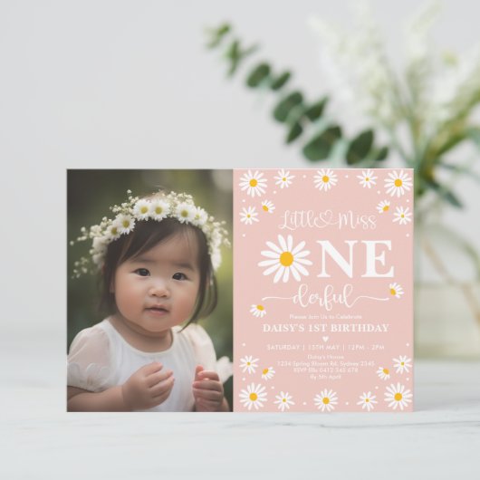 Boho Daisy Little Miss ONEderful Photo Birthday Kaart (Staand voorkant)