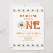 Boho Daisy Meisjes 1e Verjaardagsfeest Kaart (Voorkant)