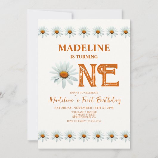 Boho Daisy Meisjes 1e Verjaardagsfeest Kaart (Voorkant)