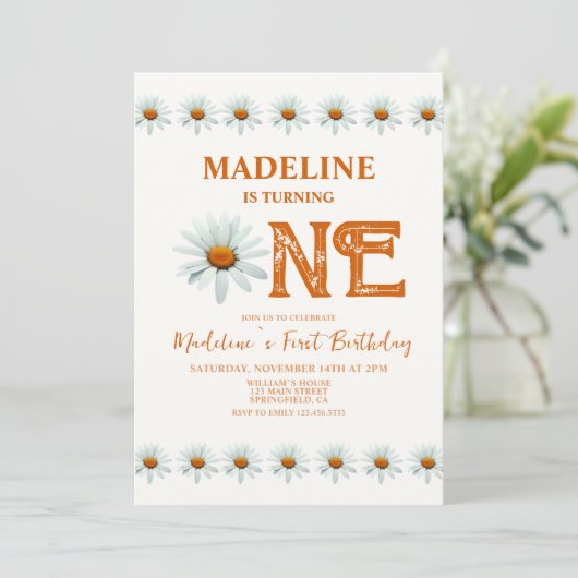 Boho Daisy Meisjes 1e Verjaardagsfeest Kaart (Staand voorkant)