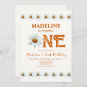 Boho Daisy Meisjes 1e Verjaardagsfeest Kaart (Voorkant / Achterkant)