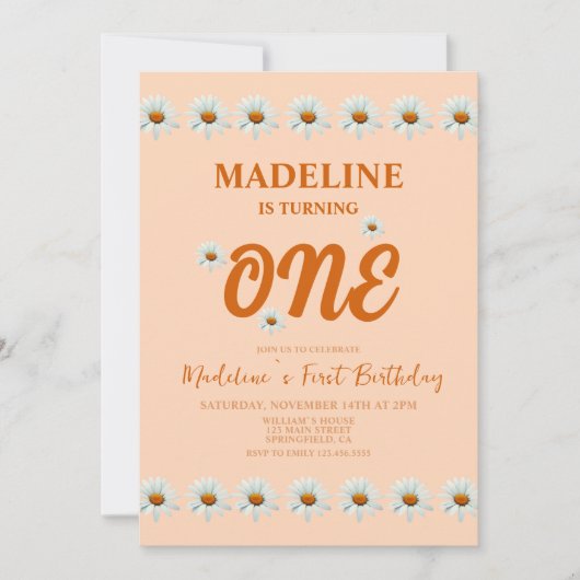 Boho Daisy Meisjes 1e Verjaardagsfeest Kaart (Voorkant)