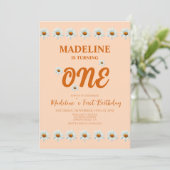 Boho Daisy Meisjes 1e Verjaardagsfeest Kaart (Staand voorkant)