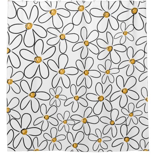 Boho Daisy Oneline Art bloem Patroon Douchegordijn (Voorkant)
