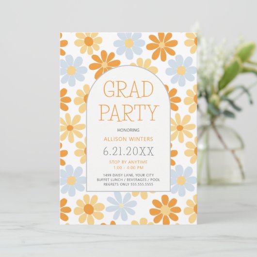 Boho Daisy Open House Afstudeerder Party Kaart (Staand voorkant)