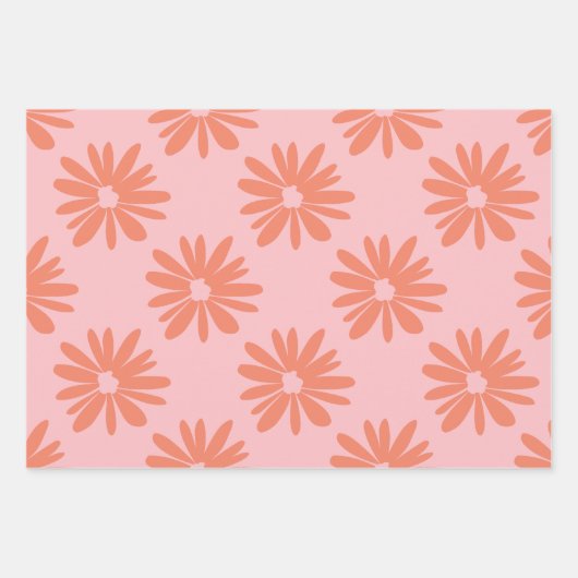 BOHO Daisy Patroon Zalm Roze Bloem Inpakpapier Vel (Voorkant 2)