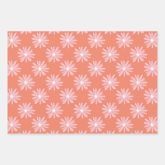 BOHO Daisy Patroon Zalm Roze Bloem Inpakpapier Vel (Voorkant)