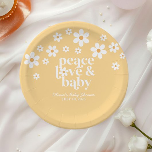 boho Daisy peace love baby yellow Papieren Bordje