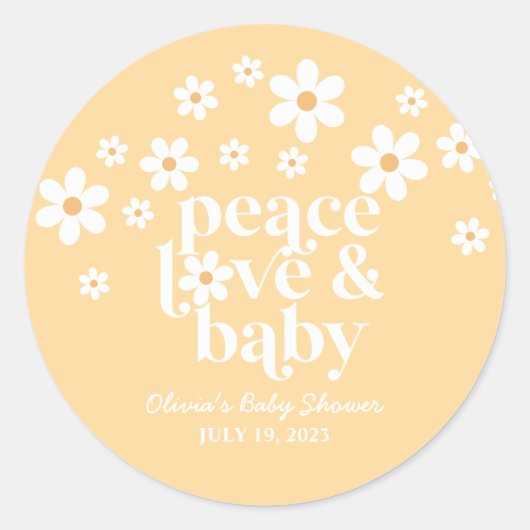 boho Daisy peace love baby yellow Ronde Sticker (Voorkant)