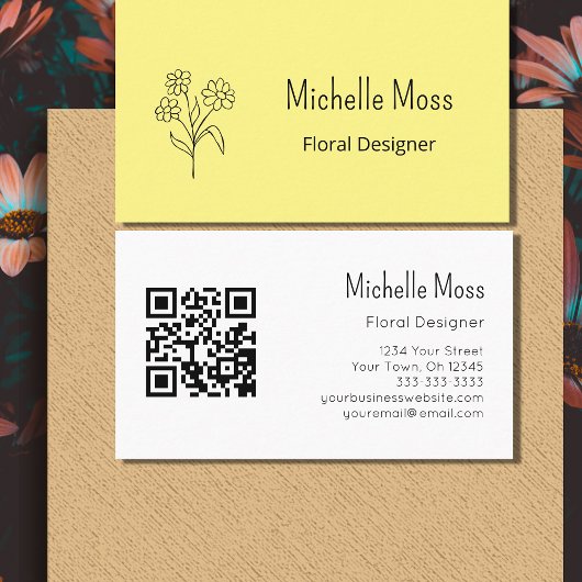 Boho Daisy QR code Geel Bloemen Ontwerper Visitekaartje