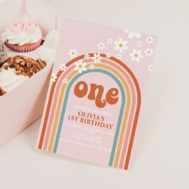 Boho Daisy-regenboog, eerste verjaardag Kaart