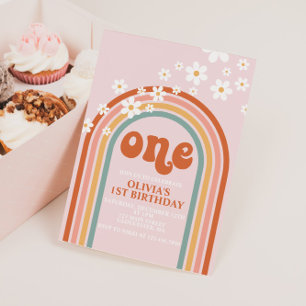 Boho Daisy-regenboog, eerste verjaardag Kaart