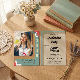 Boho Daisy Retro Salie Groen Foto 2026 Afstuderen Kaart