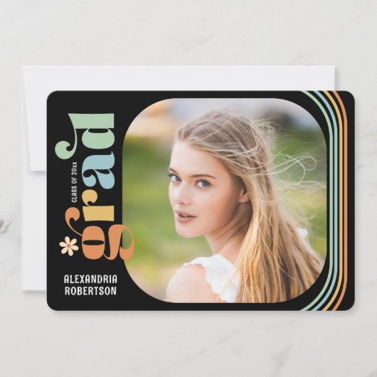 Boho Daisy Retro Tekst Foto Afstudeerfeest Kaart (Voorkant)