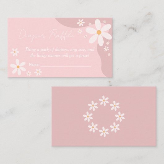 Boho Daisy Roze Baby Meisje Douche Luier Raffle Informatiekaartje (Voorkant / Achterkant)