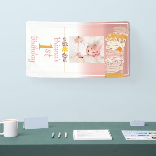 Boho Daisy Tassel Aangepaste Foto Roze Eerste Dag Spandoek (Beurs)