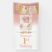 Boho Daisy Tassel Aangepaste Foto Roze Eerste Dag Spandoek (Verticaal)