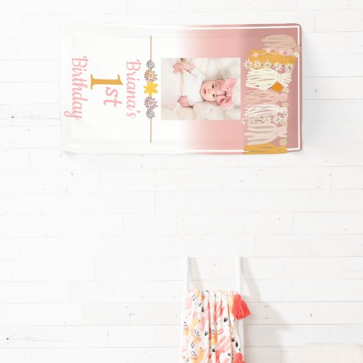 Boho Daisy Tassel Aangepaste Foto Roze Eerste Dag Spandoek (Insitu)