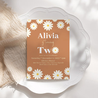 Boho Daisy Twee Bloemen Bruin Bohemian 2e Verjaard Kaart
