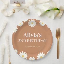 Boho Daisy Twee Bloemen Bruin Bohemian 2e Verjaard Papieren Bordje