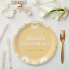 Boho Daisy Twee Bloemen Gouden Bohemian 2e Verjaar Papieren Bordje