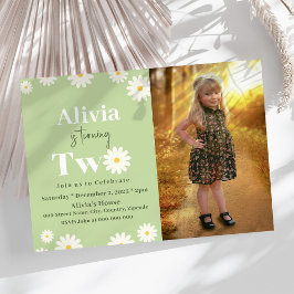 Boho Daisy Twee Bloemen Groene Bohemian 2e Verjaar Kaart