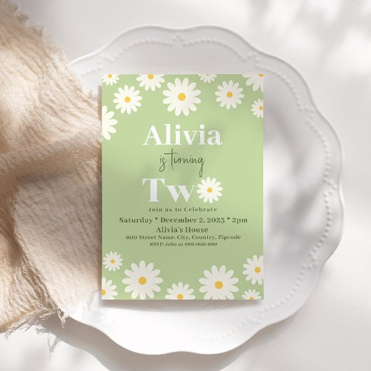 Boho Daisy Twee Bloemen Groene Bohemian 2e Verjaar Kaart