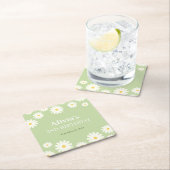 Boho Daisy Twee Bloemen Groene Bohemian 2e Verjaar Kartonnen Onderzetters (Insitu)