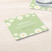 Boho Daisy Twee Bloemen Groene Bohemian 2e Verjaar Kartonnen Onderzetters (Schuin)