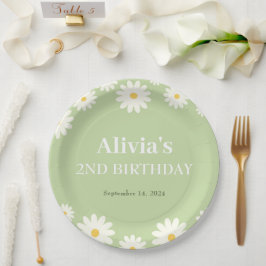 Boho Daisy Twee Bloemen Groene Bohemian 2e Verjaar Papieren Bordje