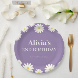 Boho Daisy Twee Bloemen Paarse Bohemen 2e Verjaard Papieren Bordje