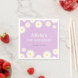 Boho Daisy Twee Bloemen Paarse Bohemen 2e Verjaard Servet