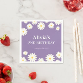 Boho Daisy Twee Bloemen Paarse Bohemen 2e Verjaard Servet