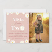 Boho Daisy Twee Bloemen Roze Bohemian 2e Verjaarda Kaart (Voorkant)