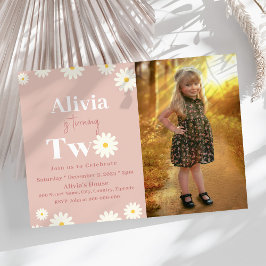 Boho Daisy Twee Bloemen Roze Bohemian 2e Verjaarda Kaart