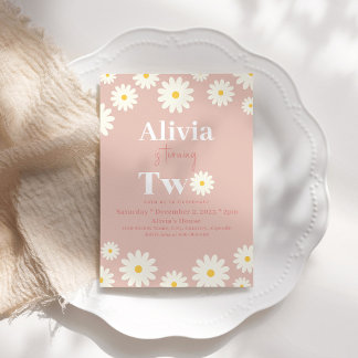 Boho Daisy Twee Bloemen Roze Bohemian 2e Verjaarda Kaart